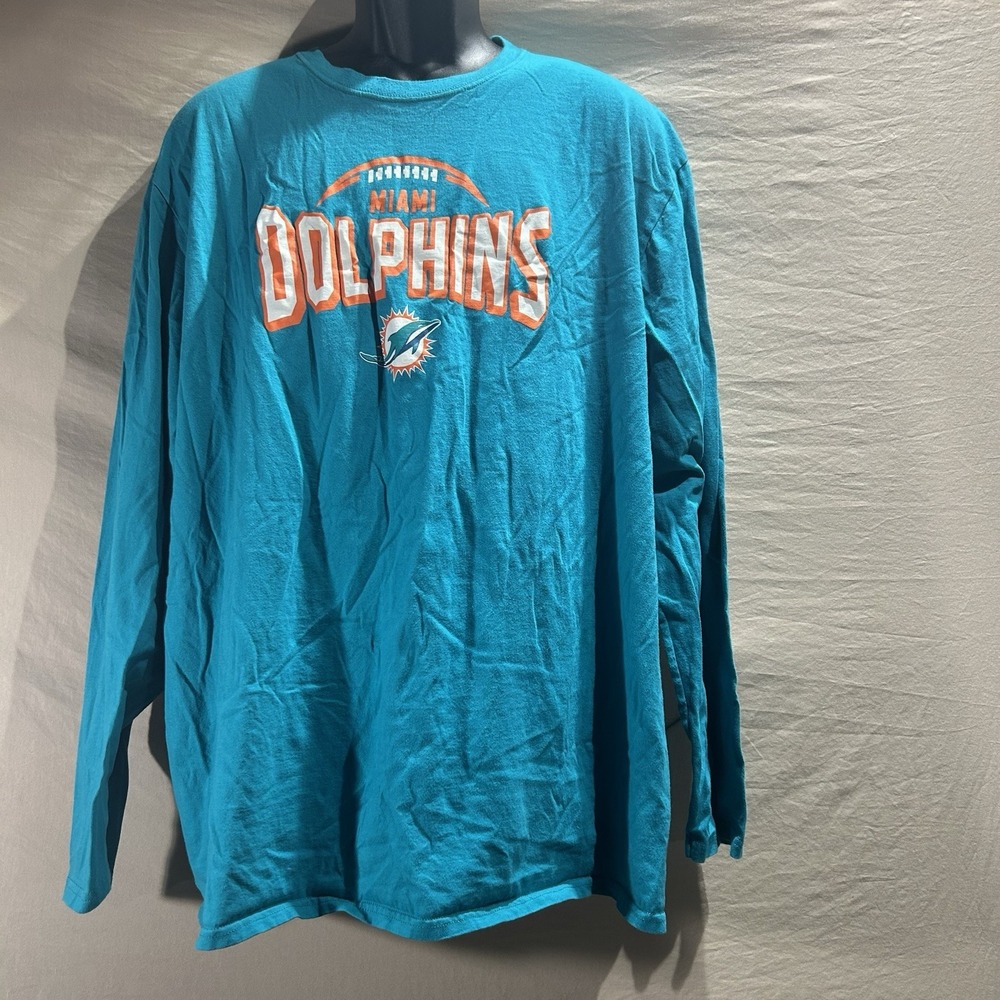 NFL Team Apparel Miami Dolphins Men's 2XL Long Sleeve T-Shirt Aqua Blue Graphic